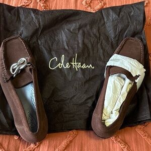 Cole Haan Brown Suede Loafers with Silver Chain